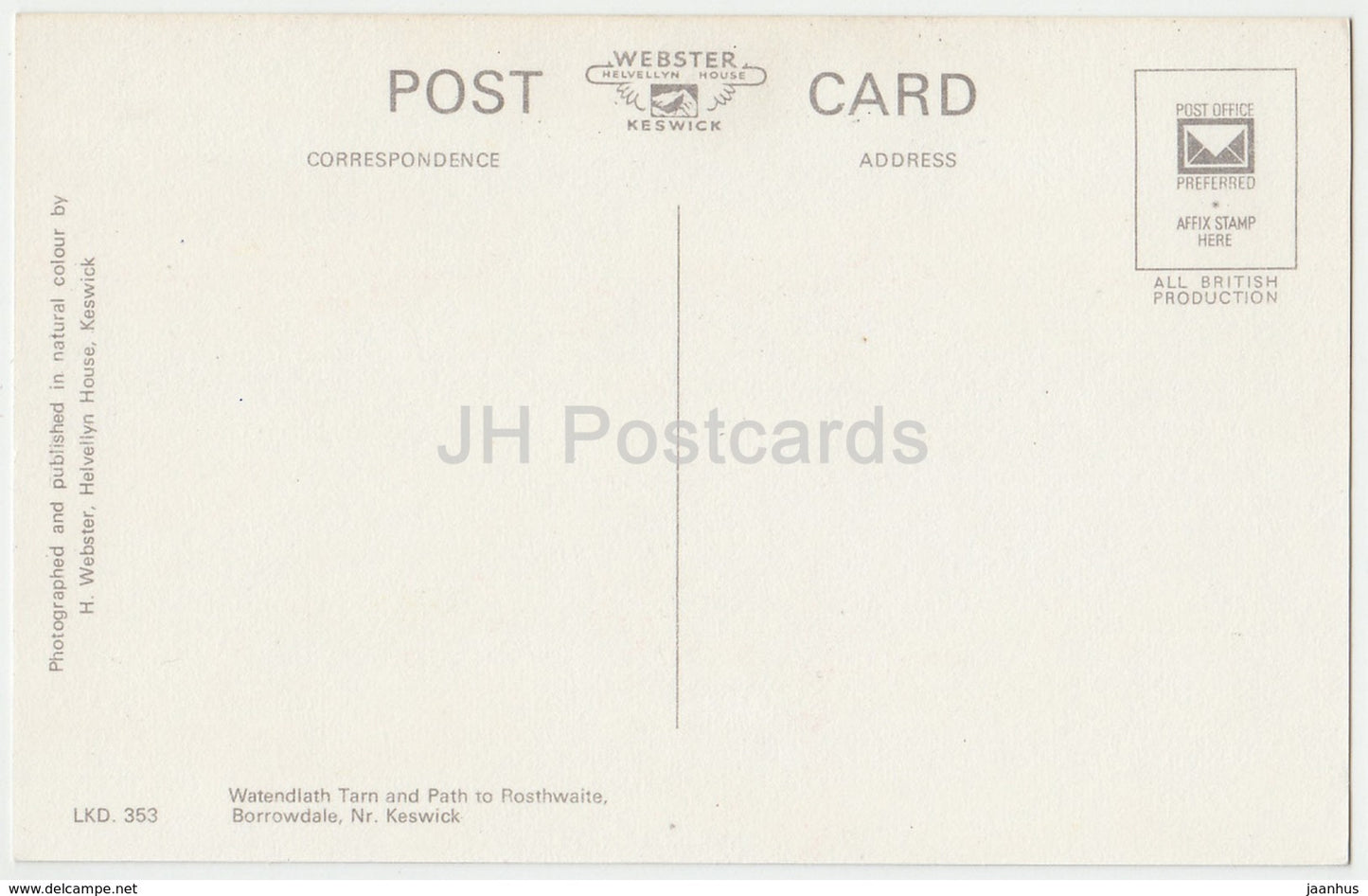 Watendlath Tarn und Pfad nach Rosthwaite – Borrowdale – LKD. 353 – Vereinigtes Königreich – England – unbenutzt