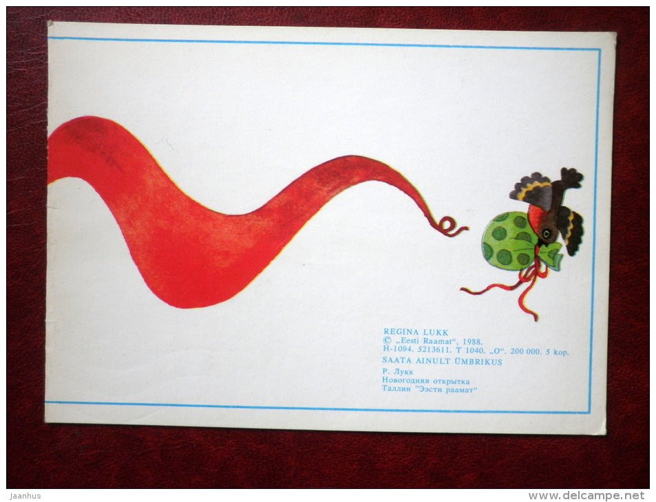 New Year Greeting card - child - bird - 1988 - Estonia USSR - used - JH Postcards