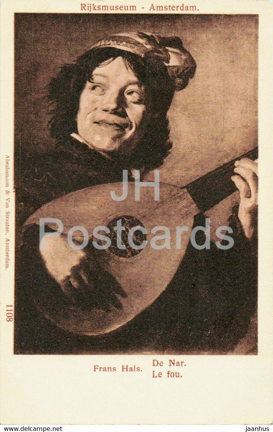 painting by Frans Hals - De Nar - Le Fou - mandolin - 1108 - Dutch art - old postcard - Netherlands - unused - JH Postcards