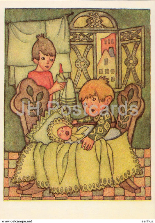 Karlsson-on-the-Roof by Astrid Lindgren - Karlsson - baby - illustration by N. Poplavskaya - 1976 - Russia USSR - unused - JH Postcards