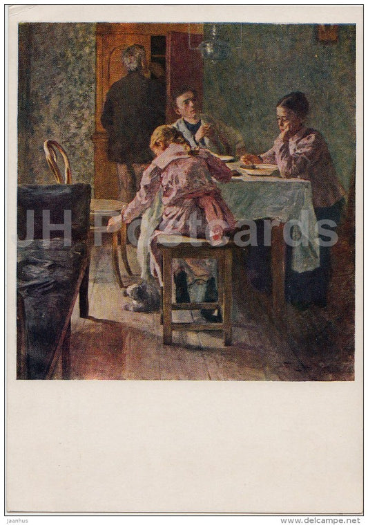 painting  by V. Baksheyev - Losers at dinner , 1901 - Russian art - 1957 - Russia USSR - unused - JH Postcards