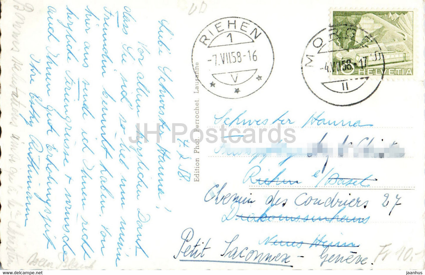 Morges - Château et place du port - château - port - voilier - 1958 - carte postale ancienne - Suisse - occasion