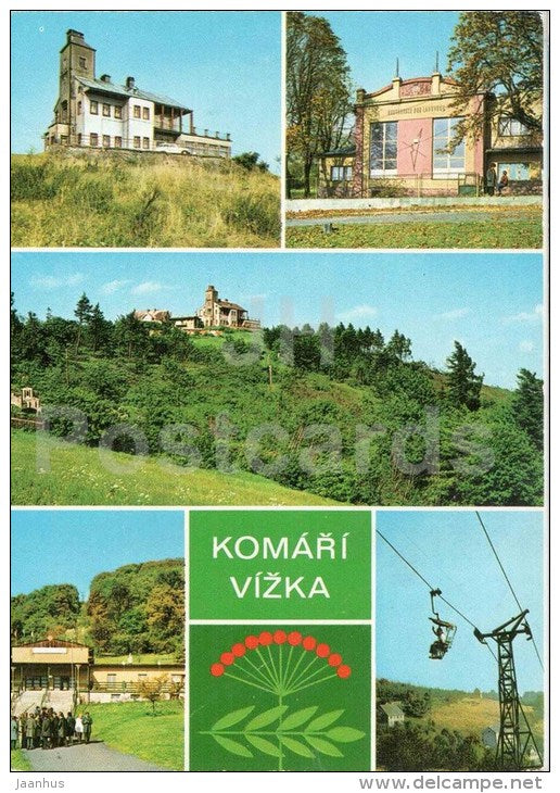 summer and winter leisure center with a hotel, restaurant and cable car - Komari Vizka - Czechoslovakia - Czech - unused - JH Postcards