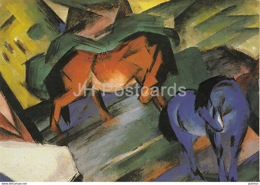 painting by Franz Marc - Rotes und Blaues Pferd - horse - German art - 2000 - Germany - unused - JH Postcards