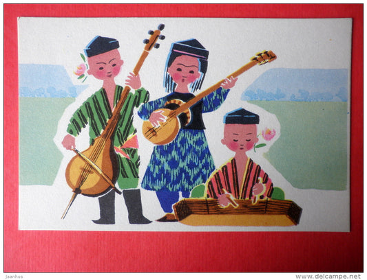 illustration by E. Rapoport - folk costumes and national instruments - 11 - Young Musicians - 1969 - Russia USSR -unused - JH Postcards