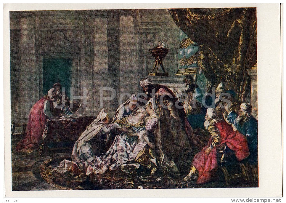 painting by Chretien de Troyes Younger - Esther fainting - gobelain - french art - old postcard - Russia USSR - unused - JH Postcards
