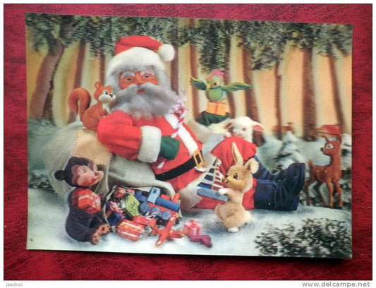 Japan - 3D - stereo - New Year - Christmas - Santa Claus - Rabbit - squirrel - sent in Finland - used - JH Postcards