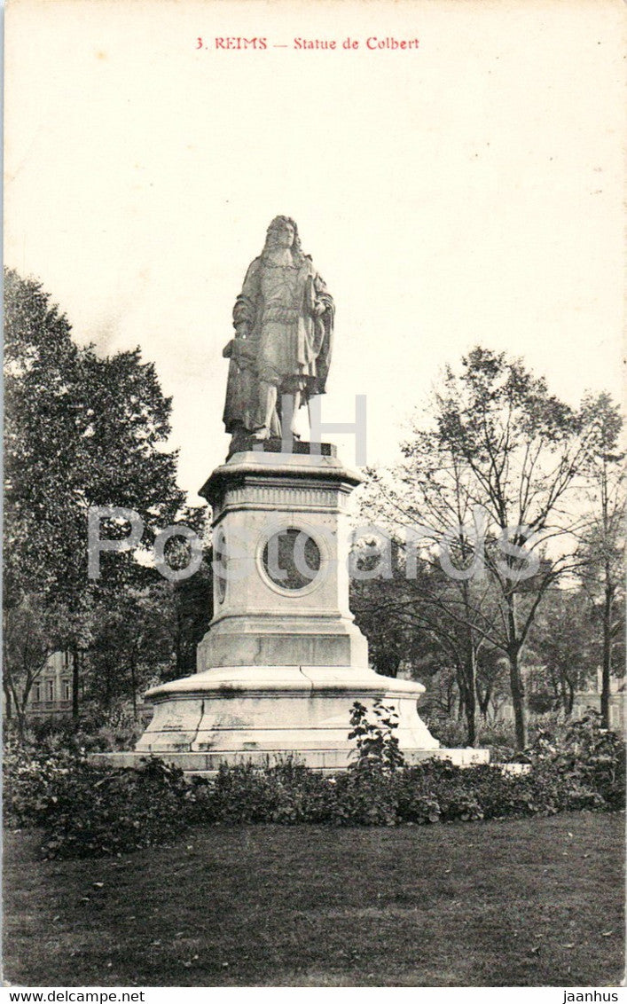 Reims - Statue de Colbert - monument - 3 - old postcard - France - used - JH Postcards