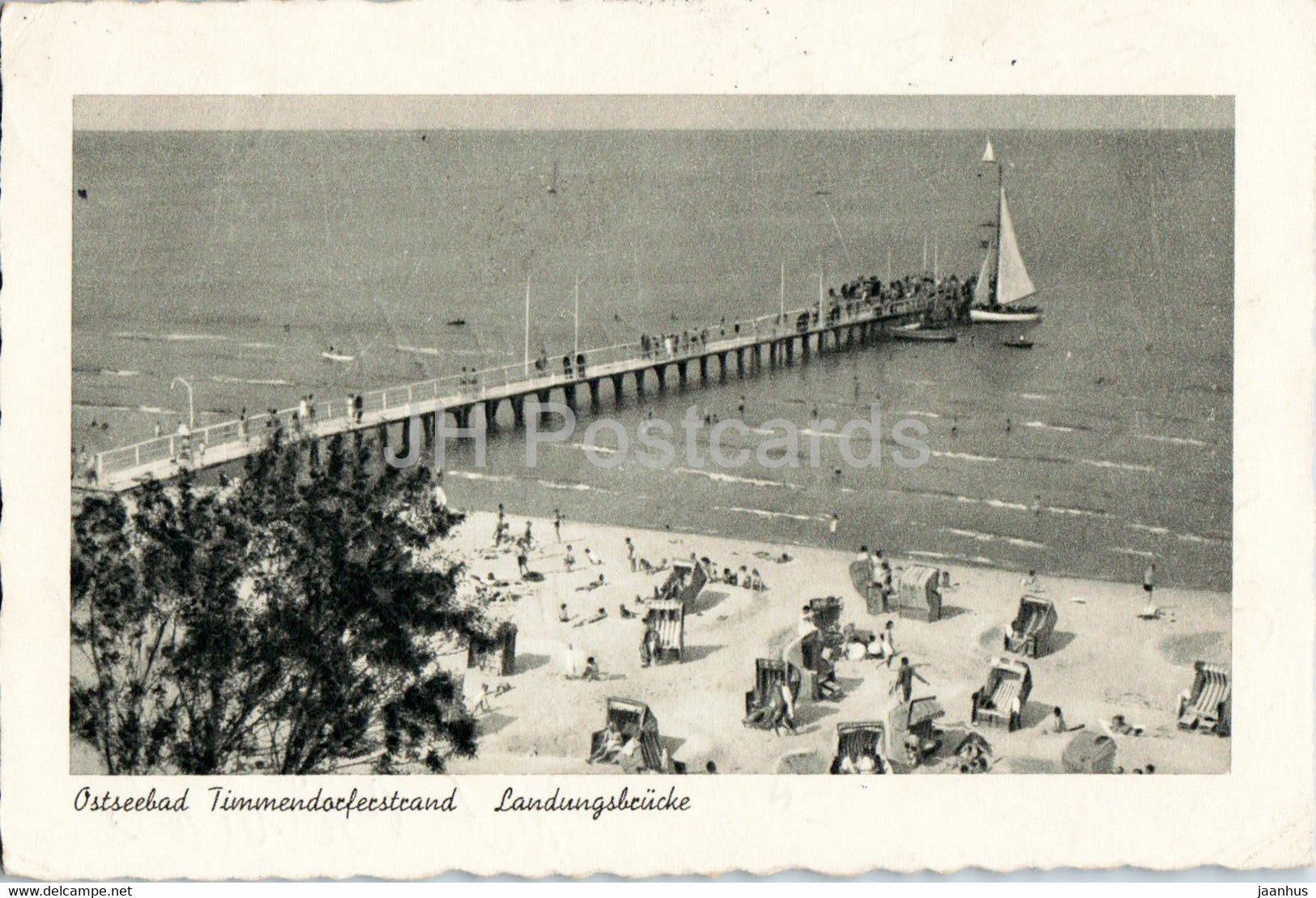 Ostseebad Timmendorferstrand - Timmendorfer Strand - Landungsbrucke - beach - old postcard - 1958 - Germany - used - JH Postcards