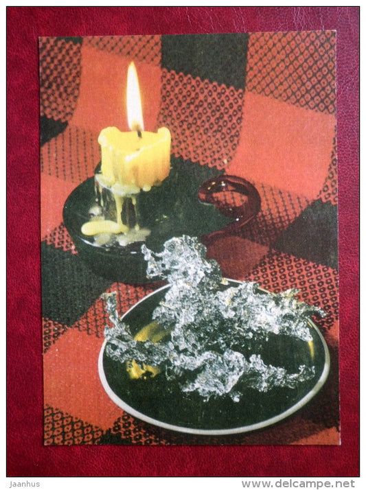 New Year Greeting card - candle - tin - 1975 - Estonia USSR - used - JH Postcards