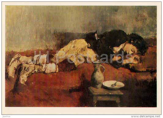 painting by Wilhelm Leibl - Savoyard Sleeping , 1869 - boy - German art - Russia USSR - 1982 - unused - JH Postcards
