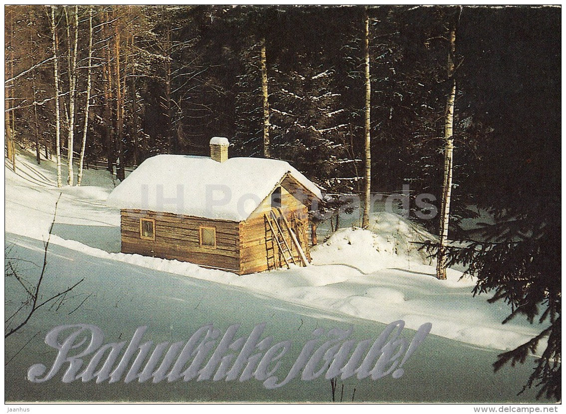 Christmas Greeting Card - Hut - Winter Forest - 1989 - Estonia USSR - used - JH Postcards