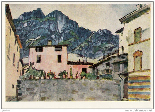 painting by A. Benois - Rose-coloured Cottage at Craissognot , 1912 - Russian art - 1967 - Russia USSR - unused - JH Postcards