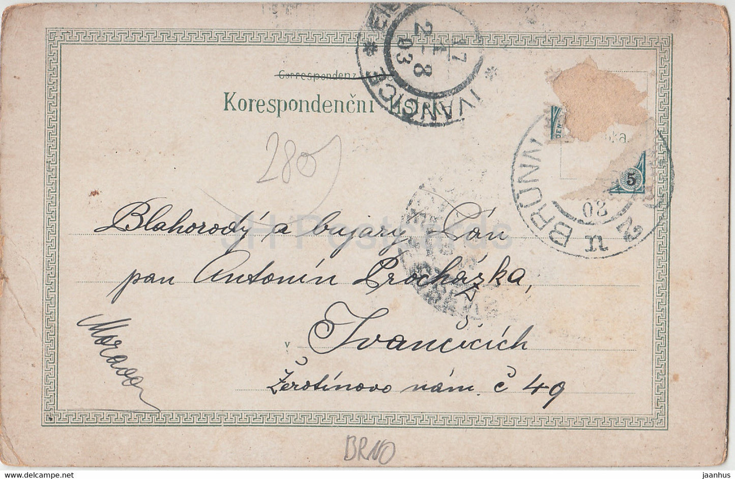Pozdrav z Brna - Brünn - alte Postkarte - 1903 - Tschechische Republik - gebraucht