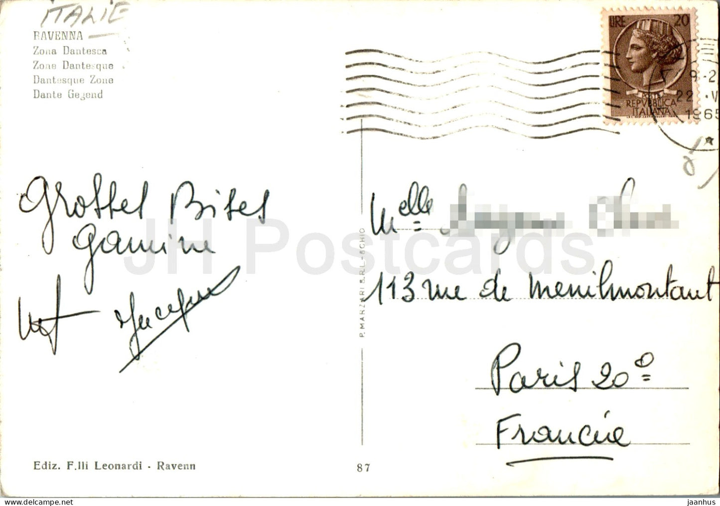 Ravenna – Zona Dantesca – Danteske Zone – 87 – 1965 – Italien – gebraucht 