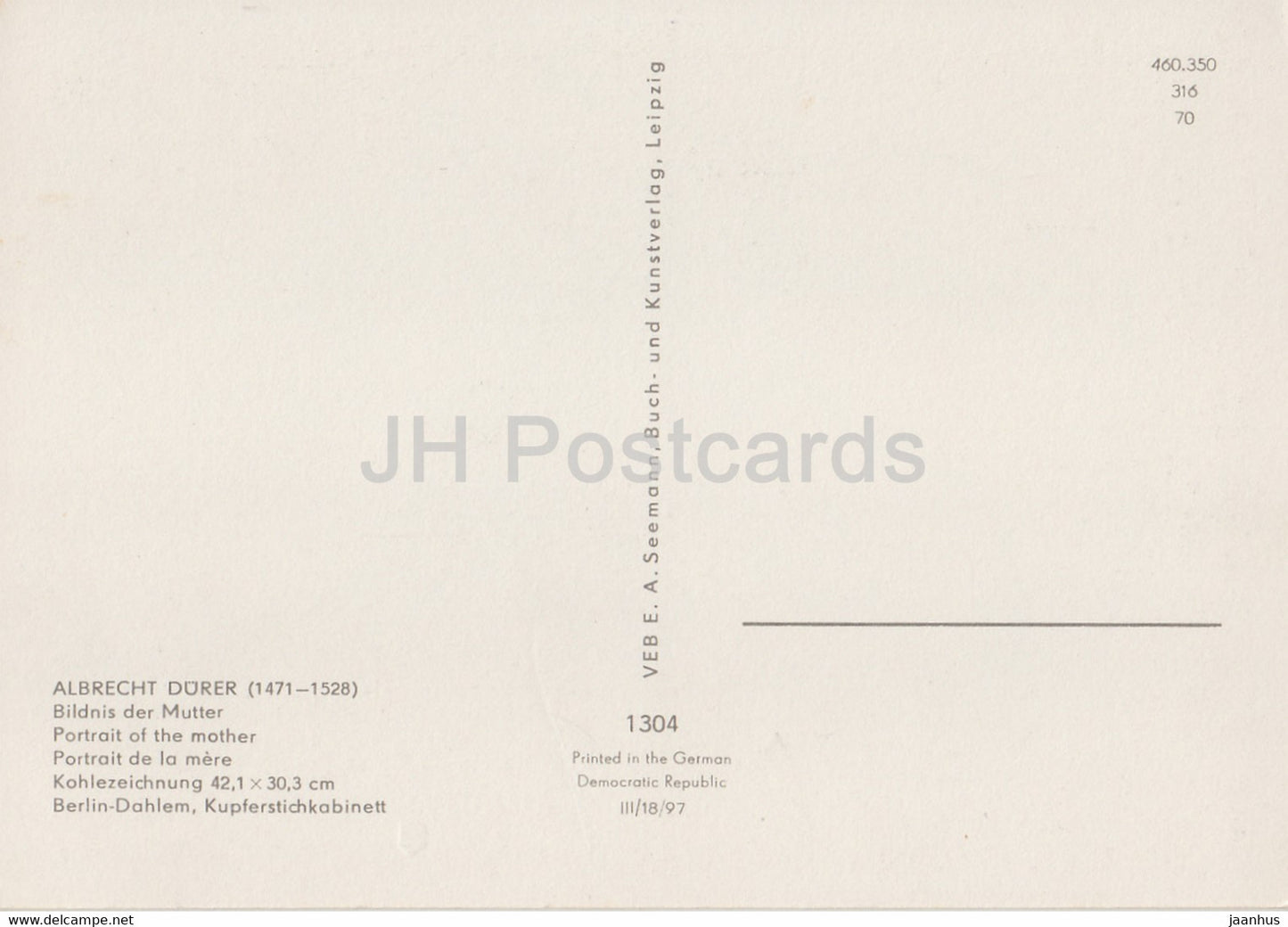 Gemälde von Albrecht Dürer - Bildnis der Mutter - Mutter - 1304 - Deutsche Kunst - Deutschland DDR - unbenutzt