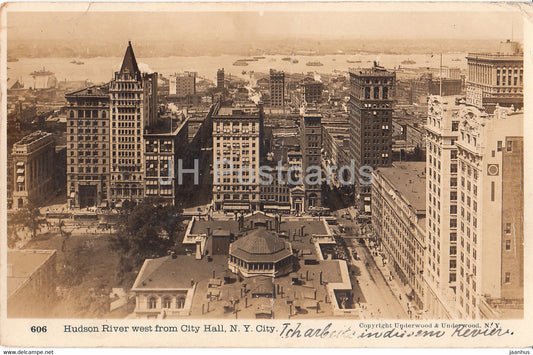 New York City - Hudson River west from City Hall - 606 - old postcard - 1913 - United States - USA - used - JH Postcards