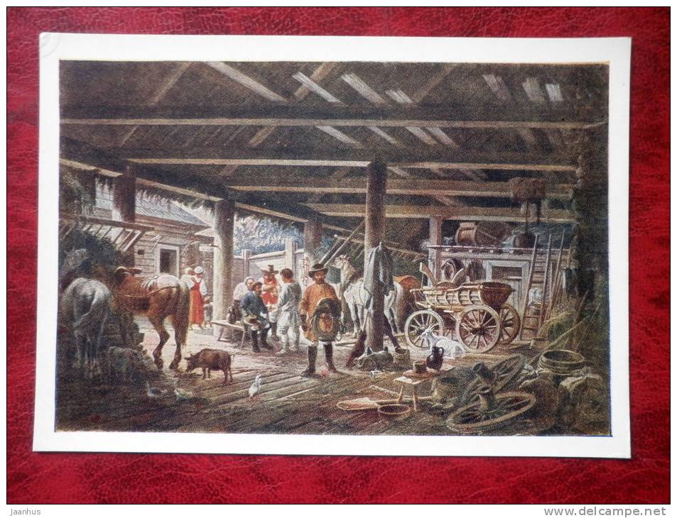 Painting by A.O. Orlowski, 1823  - peasant household - art - postcard printed in 1957 - Russia - USSR - unused - JH Postcards