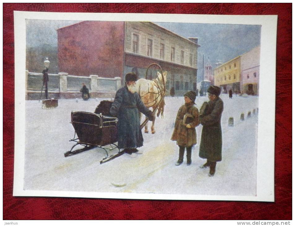 Painting by N. A. Kasatkin - joke , 1892  - children - horse - russian art - unused - JH Postcards