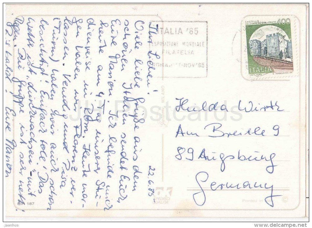 Saluti da Firenze - Firenze - Toscana - FIR 187 - Italia - Italy - sent from Italy to Germany 1985 - JH Postcards