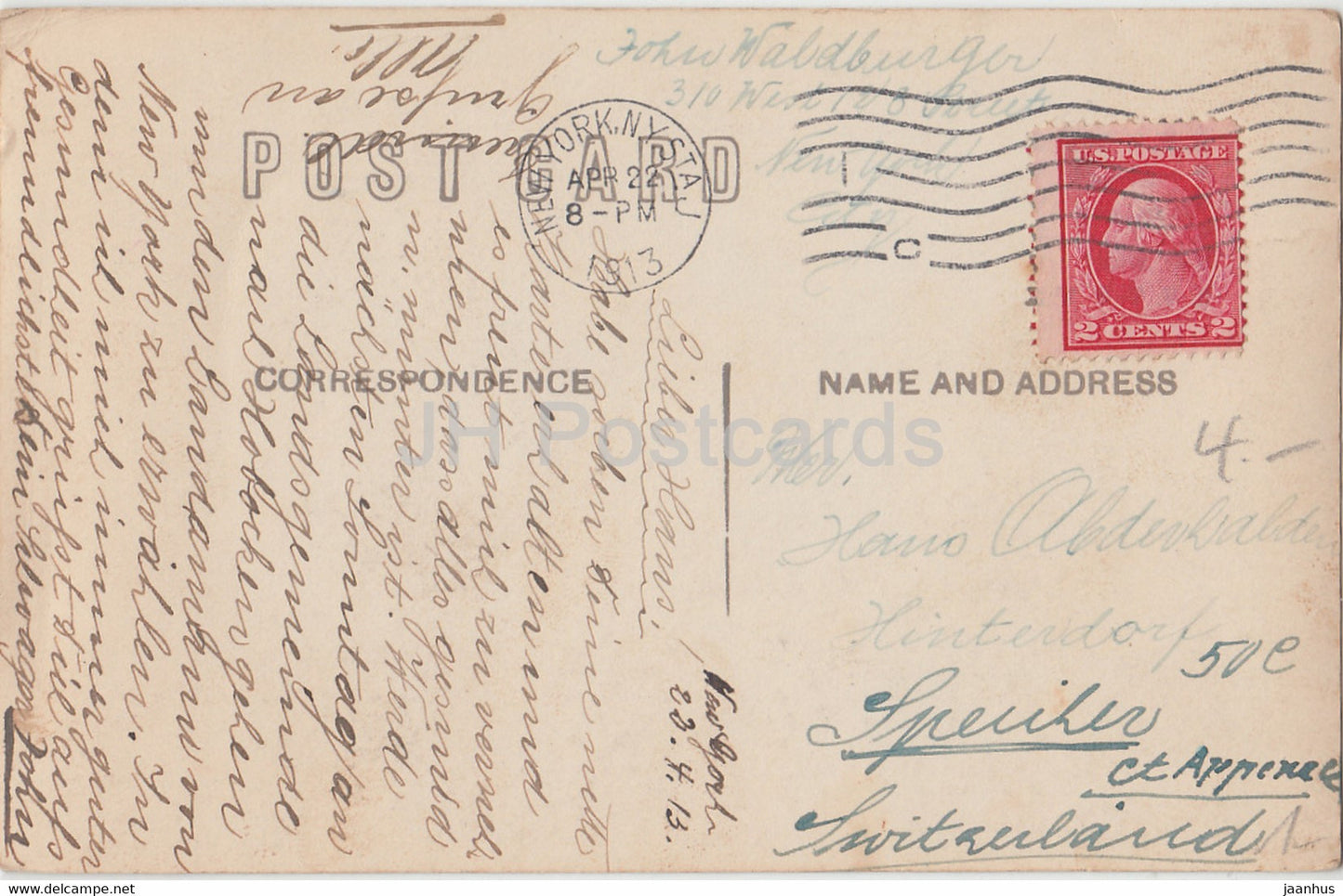 New York City – Hudson River westlich vom Rathaus – 606 – alte Postkarte – 1913 – Vereinigte Staaten – USA – gebraucht