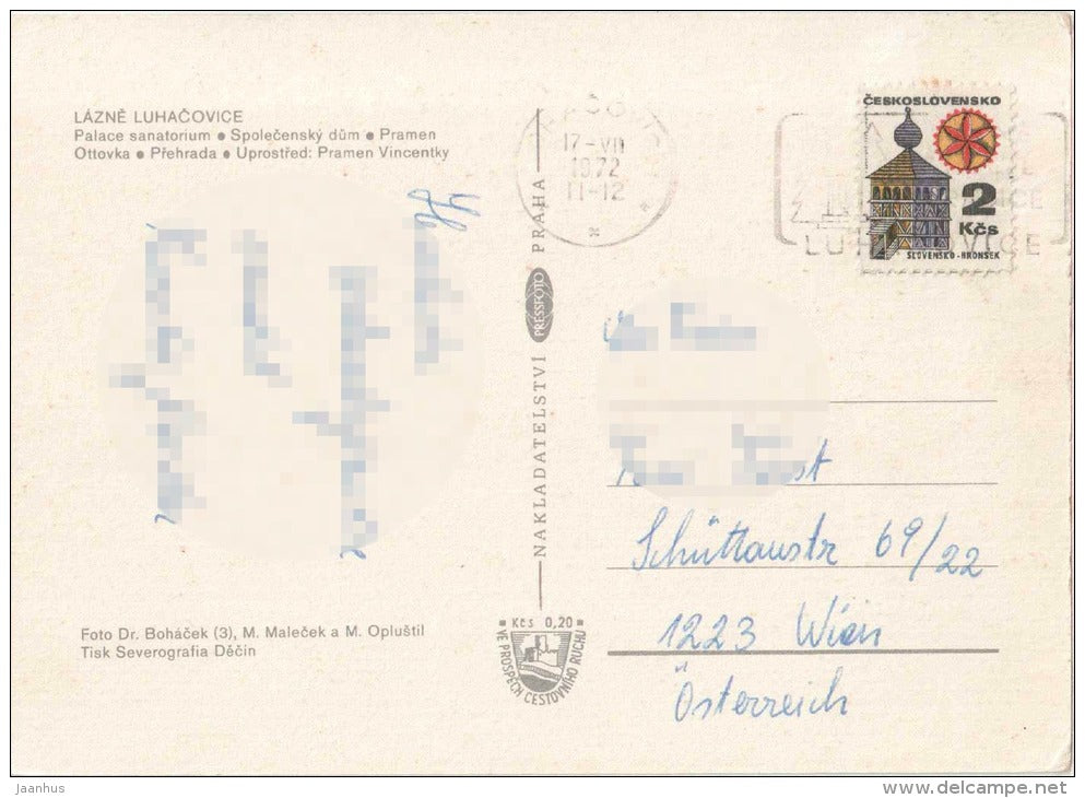 Lazne Luhacovice - Palace sanatorium - Social house - Ottovka spring - spa - Czechoslovakia - Czech - used 1972 - JH Postcards