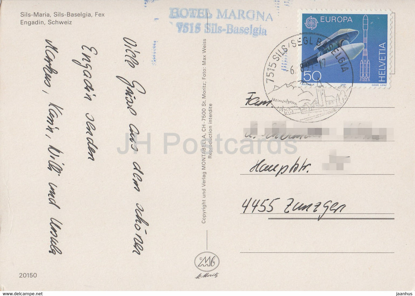 Sils Engadin - Sils Maria - Sils Baselgia - Fex Engandin - motor boat - 20150 - 1991 - Switzerland - used