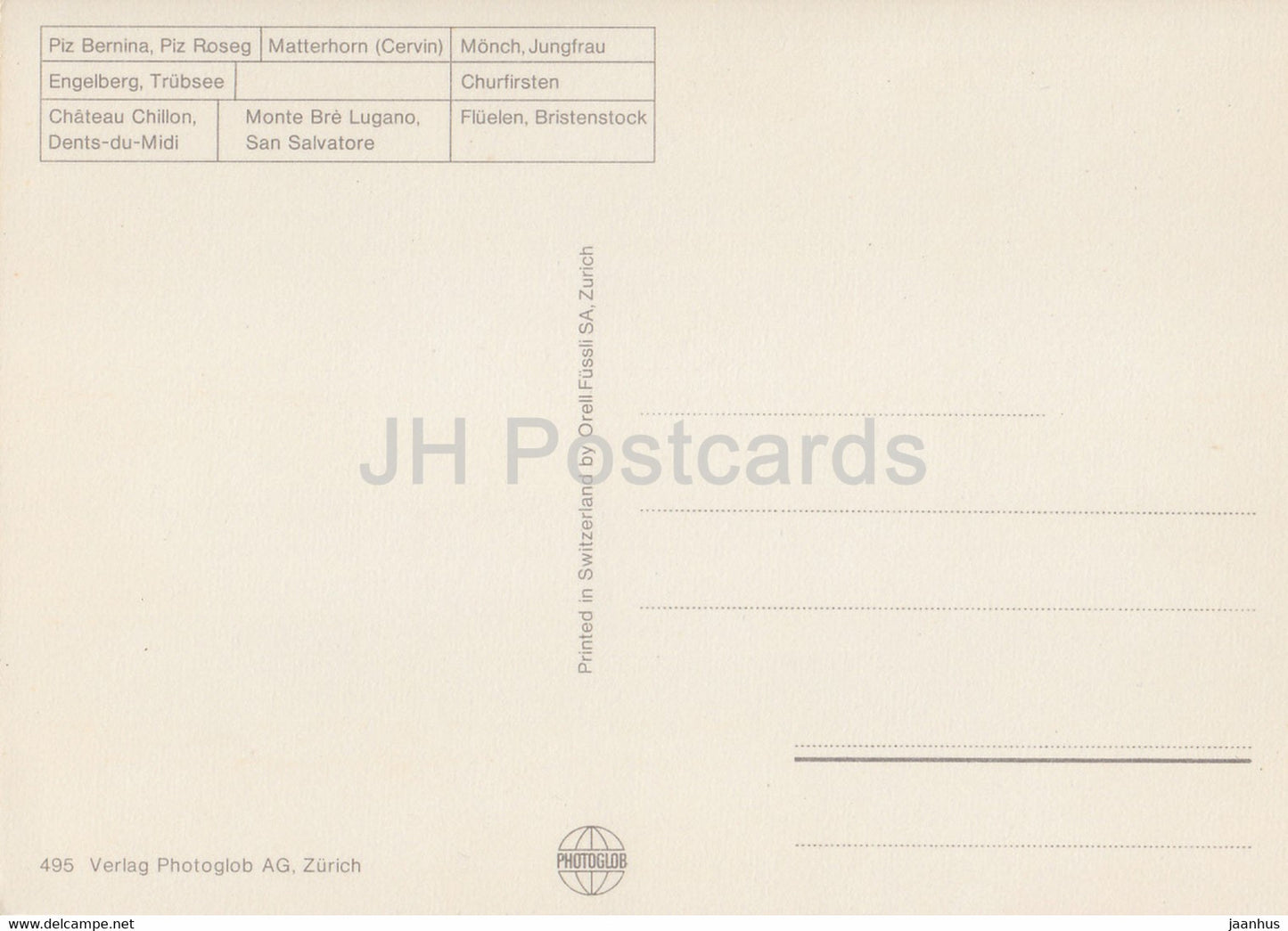 Carte - Piz Bernina - Cervin - Mönch - Jungfrau - Engelberg - Churfirsten - carte - multiview - Suisse - inutilisé