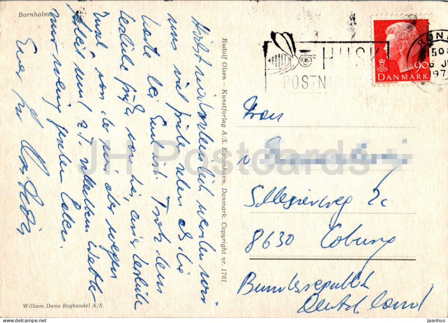 Bornholm - carte - église - plage - multiview - 1701 - années 1970 - Danemark - utilisé 