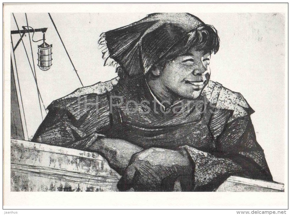 painting by B. Zuenko - Woman Sailor , 1963 - russian art - unused - JH Postcards