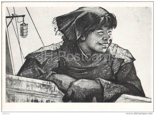 painting by B. Zuenko - Woman Sailor , 1963 - russian art - unused - JH Postcards