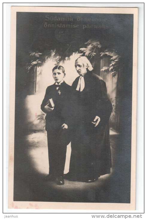 Boy and minister - old postcard - Estonia - unused - JH Postcards
