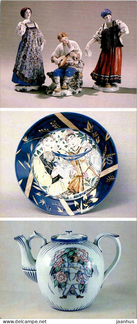 figurines - plate - folk costumes - porcelain and faience - applied art - Russian art - 1984 - Russia USSR - unused - JH Postcards