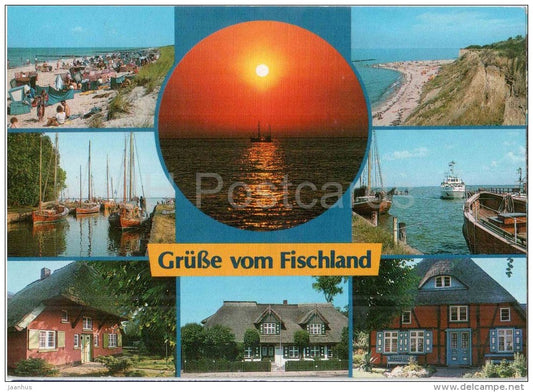 Grüsse vom Fischland - strand - hafen - beach - harbour - Germany - 1992 gelaufen - JH Postcards