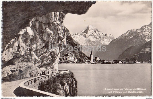 Axenstrasse am Vierwaldstattersee mit Fluelen und Bristenstock - 2868 - Switzerland - old postcards - unused - JH Postcards