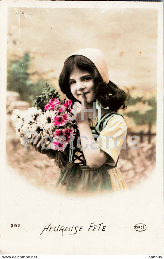 Greeting Card - Heureuse Fete -  girl - folk costumes - 5180 - Circe - old postcard - France - used - JH Postcards