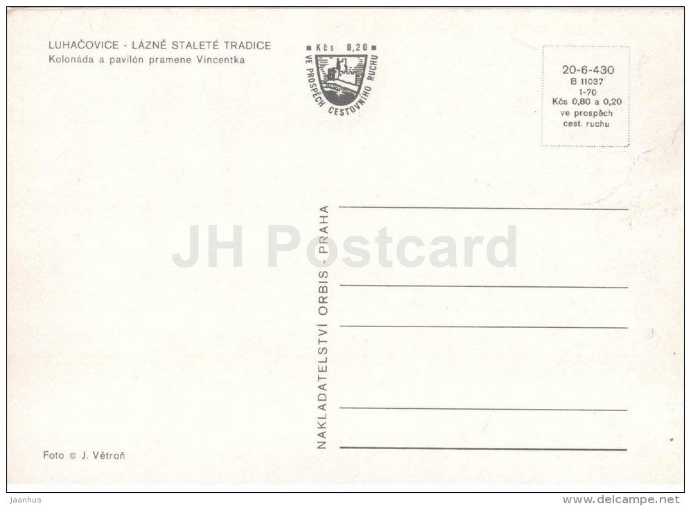 Luhacovice - spa - colonnades and springs pavilion Vincentka - Czechoslovakia - Czech - unused - JH Postcards