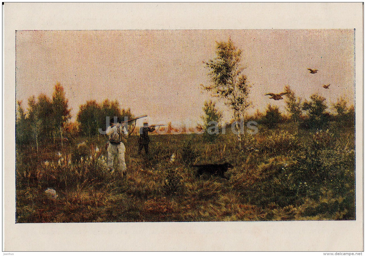 painting  by A. Kivshenko - For grouse broods , 1888 - hunt - bird - Russian art - 1953 - Russia USSR - unused - JH Postcards