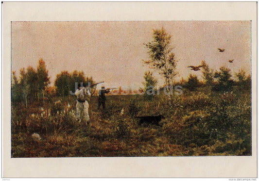 painting  by A. Kivshenko - For grouse broods , 1888 - hunt - bird - Russian art - 1953 - Russia USSR - unused - JH Postcards