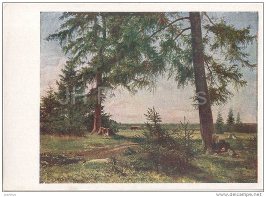 painting by A. Morozov - Summer Day , 1878 - old man - forest - russian art - unused - JH Postcards