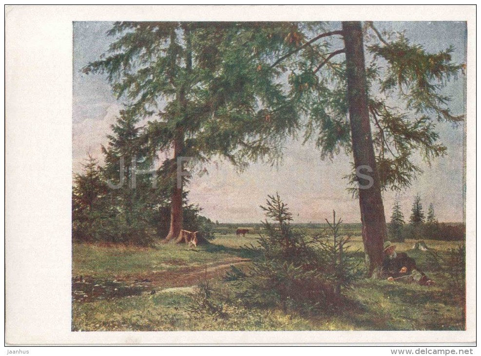 painting by A. Morozov - Summer Day , 1878 - old man - forest - russian art - unused - JH Postcards
