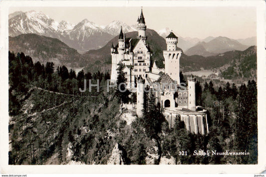 Schloss Neuschwanstein - castle - 321 - old postcard - 1936 - Germany - used - JH Postcards