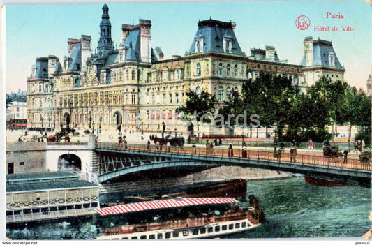 Paris - Hotel de Ville - Ser 12 - 8 old postcard - France - unused - JH Postcards