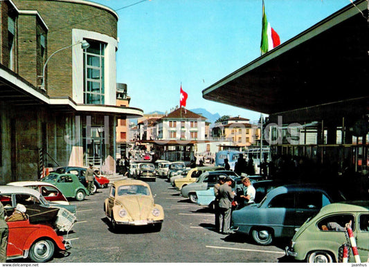 Ponte Chiasso e Chiasso - Confine Italo Svizzero - Pensilina - Italo-Swiss border - car Volkswagen - 1961 - Italy - used - JH Postcards
