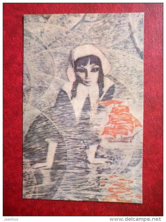 illustration by S. Brodski to the novel of Alexander Grin Red Sails - woman - Ukraine - 1973 - Ukraine USSR - unused - JH Postcards