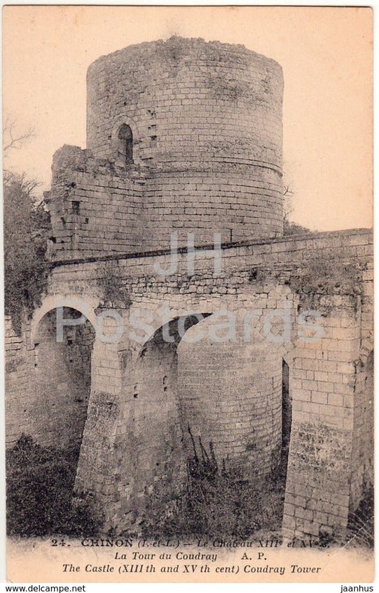 Chinon - Le Chateau - La Tour du Coudray - castle - 15 - 1928 - old postcard - France - used - JH Postcards