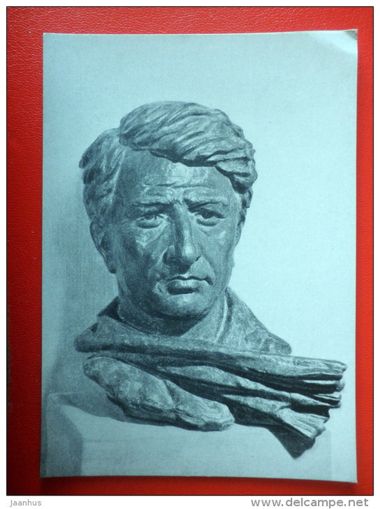 sculpture by A. Sarksyan . Portrait of armenian poet Yeghishe Charents - armenian art - unused - JH Postcards
