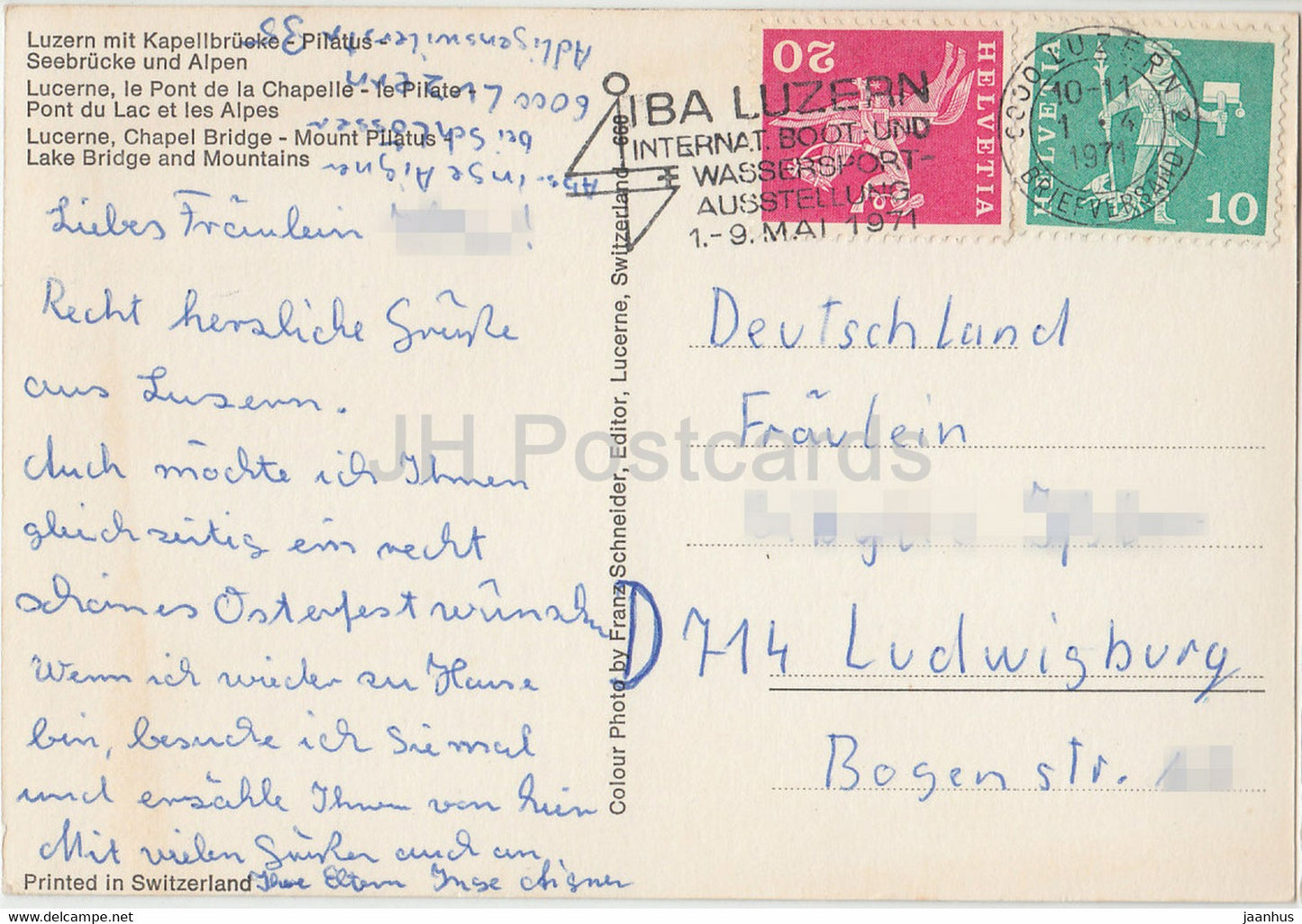 Luzern - Lucerne - Luzern mit Kapellbrucke - Pilatus - Seebrucke und Alpen - 1971 - Switzerland - used