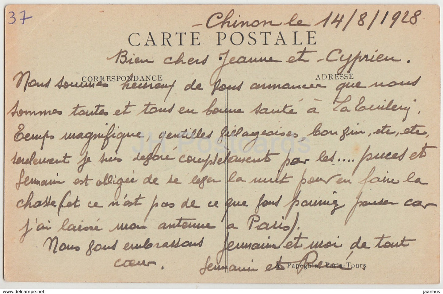 Chinon - Le Château - La Tour du Coudray - château - 15 - 1928 - carte postale ancienne - France - utilisé