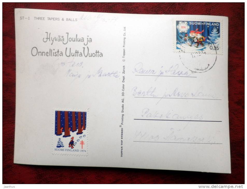 Switzerland - 3D - stereo - New Year - Christmas - Candles - sent in Finland - nice stamps!! - 1974 - used - JH Postcards
